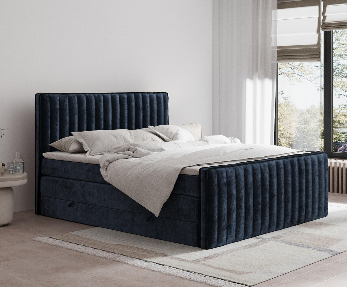 BOXSPRINGBETT Nocturne Marineblau 160/200 cm - Schwarz/Dunkelblau, Holz/Holzwerkstoff (160/200cm) - Maison de Reve