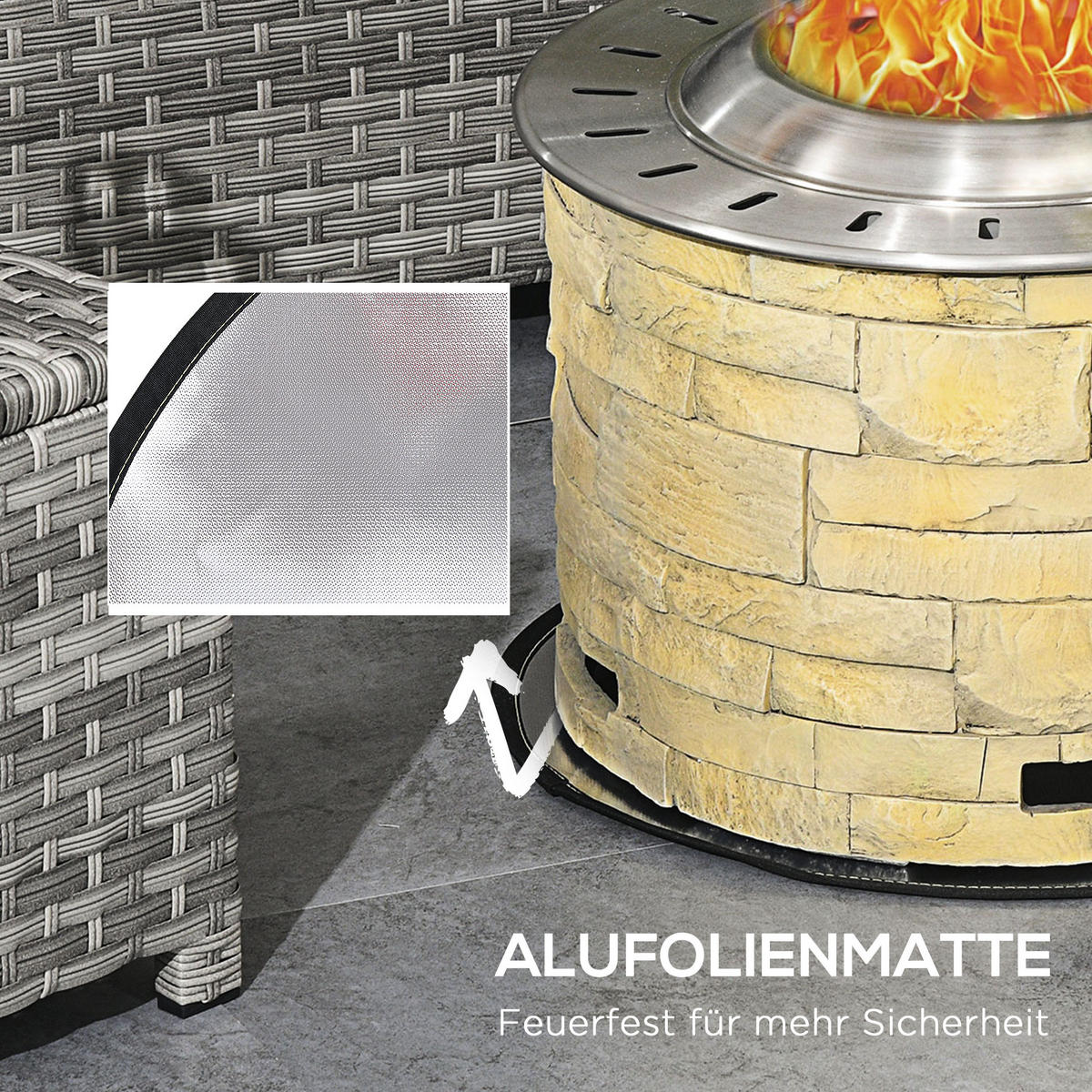 FEUERSCHALE, Edelstahl, Gelb - Gelb, Metall (52/39/52cm) - Outsunny