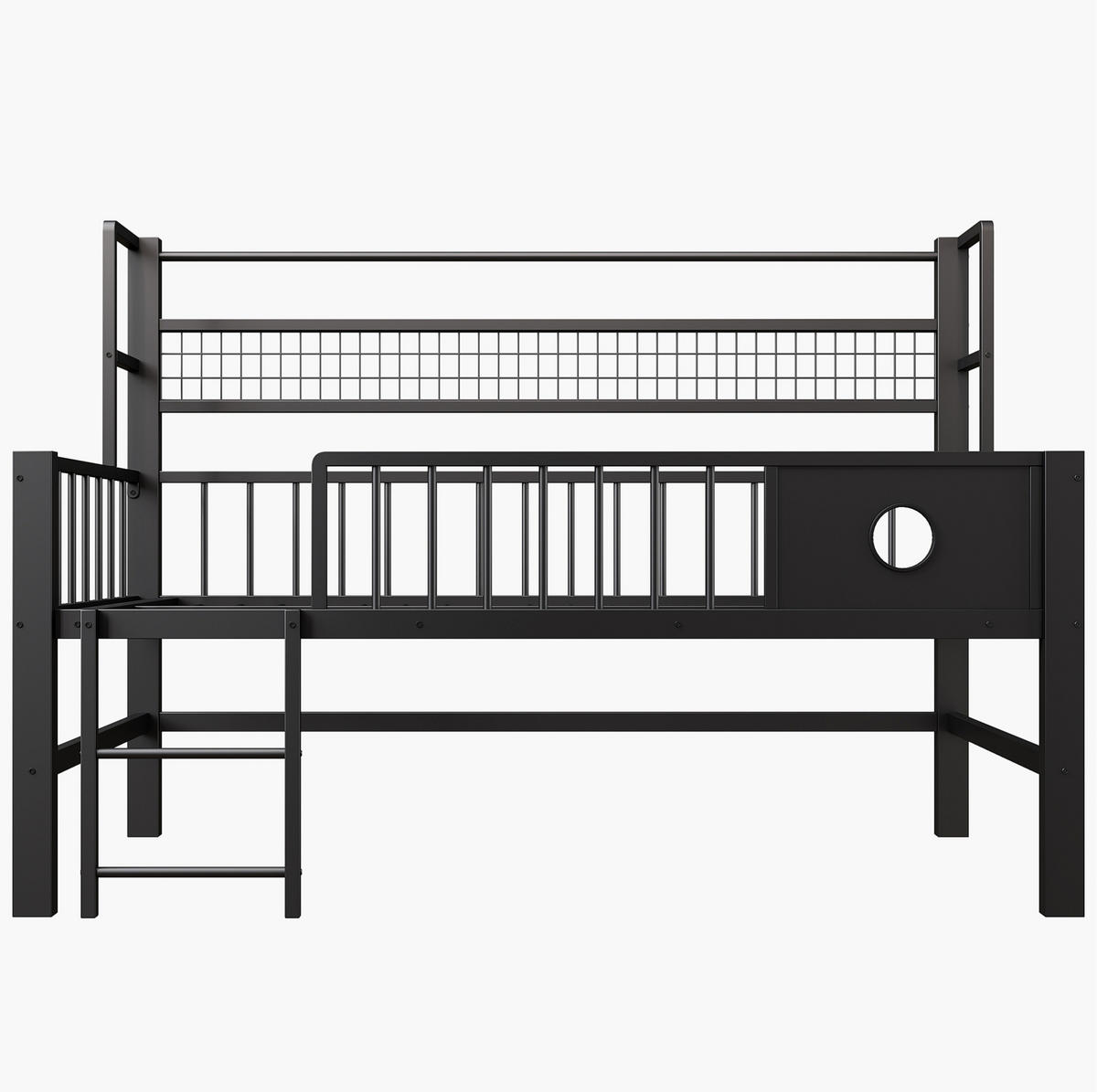 NIEDRIGES HOCHBETT 90/200 cm Schwarz mit Sicherheitsgitter und Stauraum - Schwarz, Metall (90/200cm) - MIVRAY