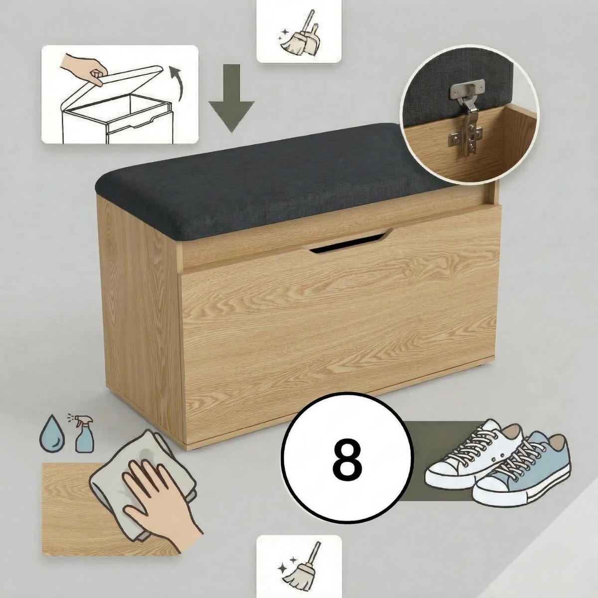 SCHUHSCHRANK Soto 80/50/35 cm Sitzbank - Braun, Holzwerkstoff (80/50/35cm) - BOXIMO