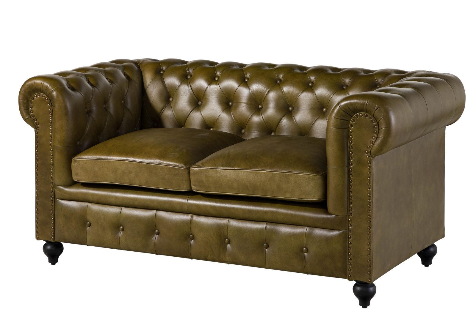 SOFA 2-Sitzer Echtleder 158x82x75 grün CHESTERFIELD #302 - Grün, Leder (162/75/82cm) - Massivmoebel24