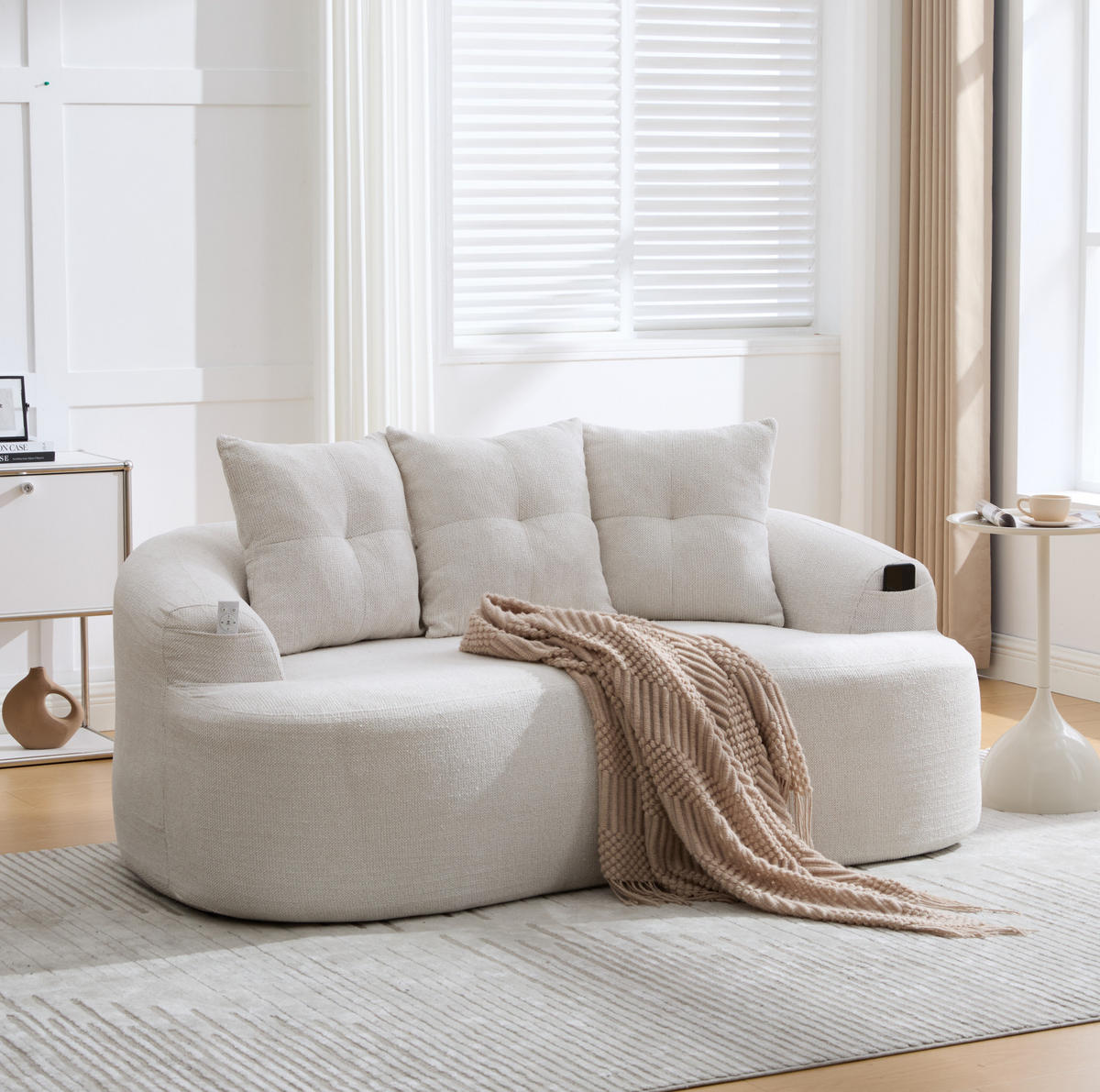 SOFA 2-Sitzer in Beige Chenille 164 x 92 x 60 cm - Beige, Holzwerkstoff (164/60/92cm) - Meubliv