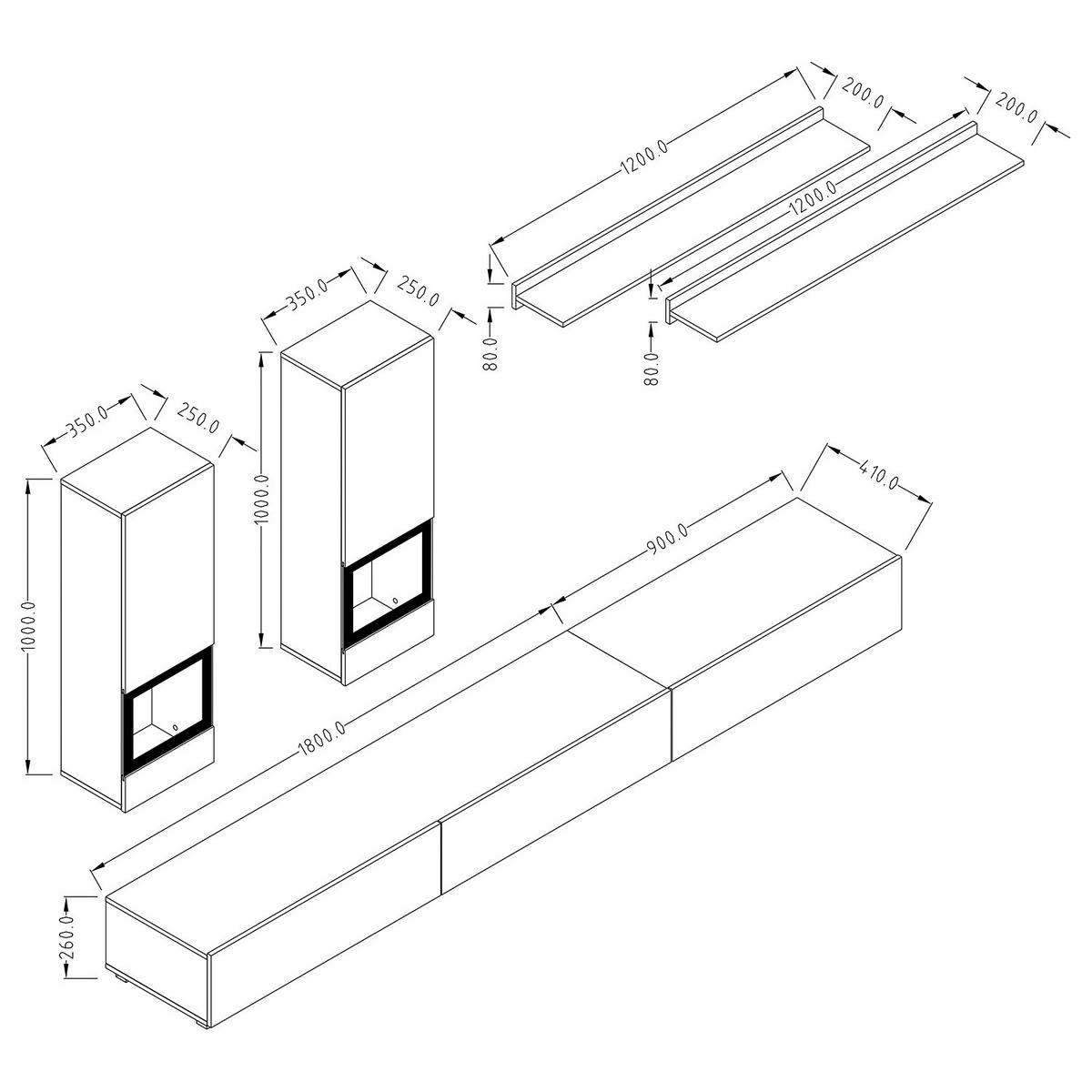 WOHNWAND - 6-teilig - Hochglanz Schwarz / Matt Schwarz - Silberfarben/Schwarz, Holzwerkstoff/Metall (270/150/41cm) - home24