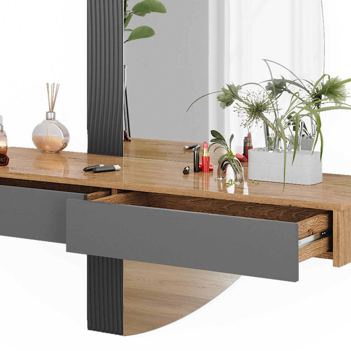 SCHMINKTISCH Melisa Grau 120 cm mit 2 Schubladen - Eichefarben/Grau, Holzwerkstoff (120/161.1/40cm) - Vicco