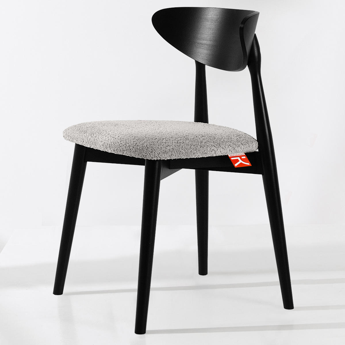 HOLZSTUHL RABI Küchenstuhl, 2-er Stuhl, Bouclé - Schwarz/Grau, Holz/Textil (47/79/45cm) - KONSIMO®
