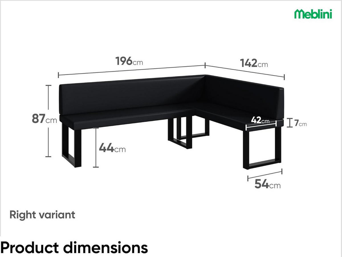 ECKBANK TONI_U - Schwarz, Leder (142/196cm) - Meblini