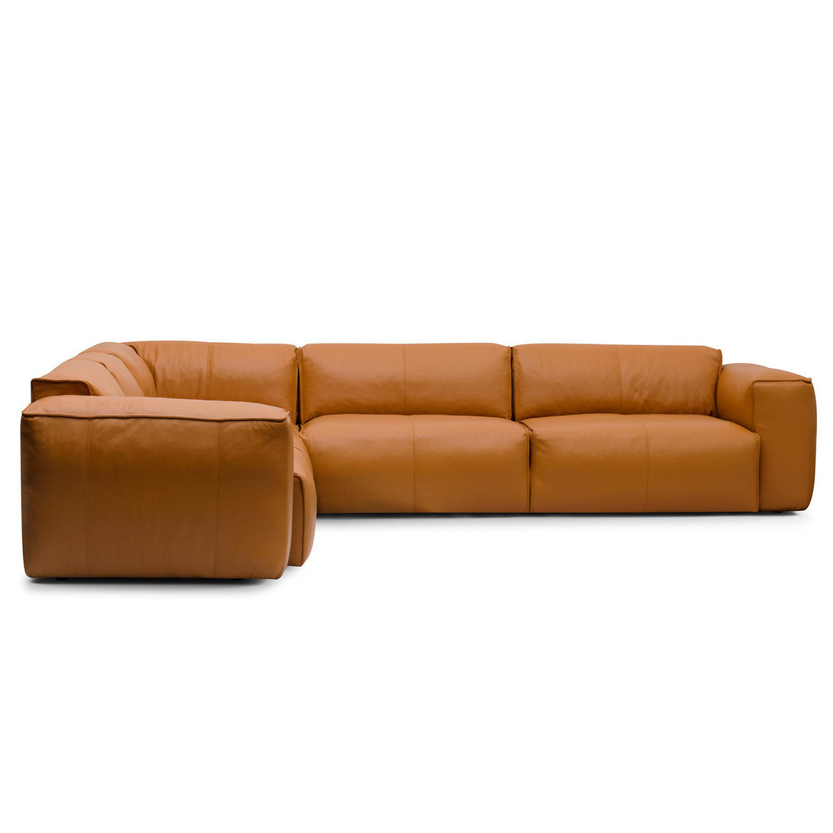 ECKSOFA mit Rundecke - Cognac/Schwarz, Leder/Kunststoff (325/260cm) - home24