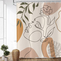 DUSCHVORHANG Boho abstrakt Kunst Blumen Blätter Grün waschbar mit Haken - Pink, Textil (180/180cm) - MCBOSON