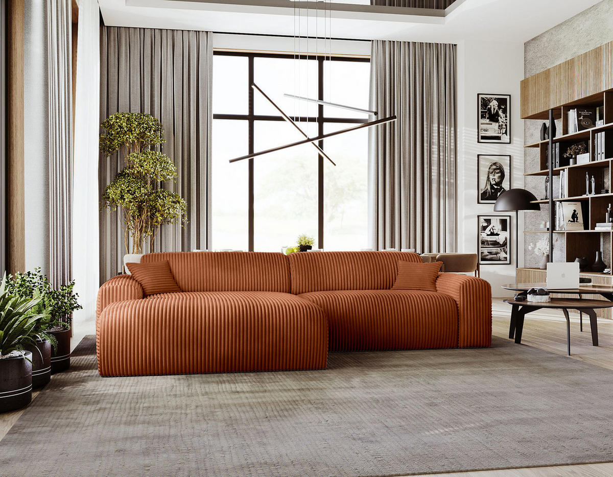 ECKSOFA mit Longchair - Cord - Schwarz/Braun, Kunststoff/Textil (284/178cm) - home24