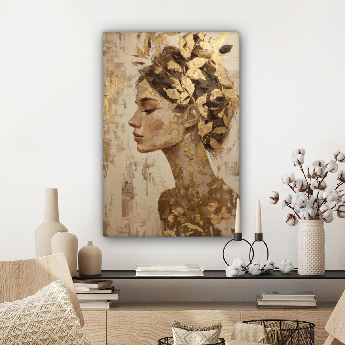 LEINWANDBILD Frau - Gold - Abstrakt - Textur Wanddeko 40x60 cm - Goldfarben, Textil (40/60cm) - MuchoWow