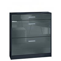 SCHUHSCHRANK Roma Schmal mit 2 Klappen und 1 Schublade, Platzsparender Schuhkipper, Schwarz/Grau Hochglanz (89 x 95,5 x 23 cm) - Grau, Holzwerkstoff (89/95.5/23cm) - InnoFurn