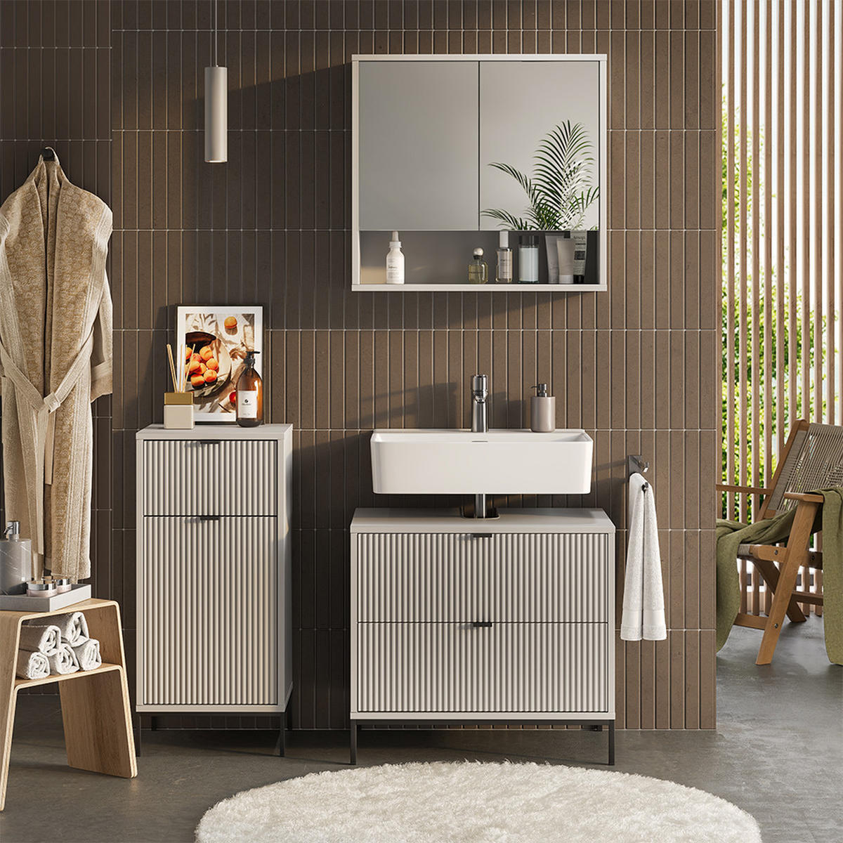 BADMÖBEL-SET Eliza Grau 3 Teile - Grau, Holzwerkstoff (70/63/45.1cm) - Vicco