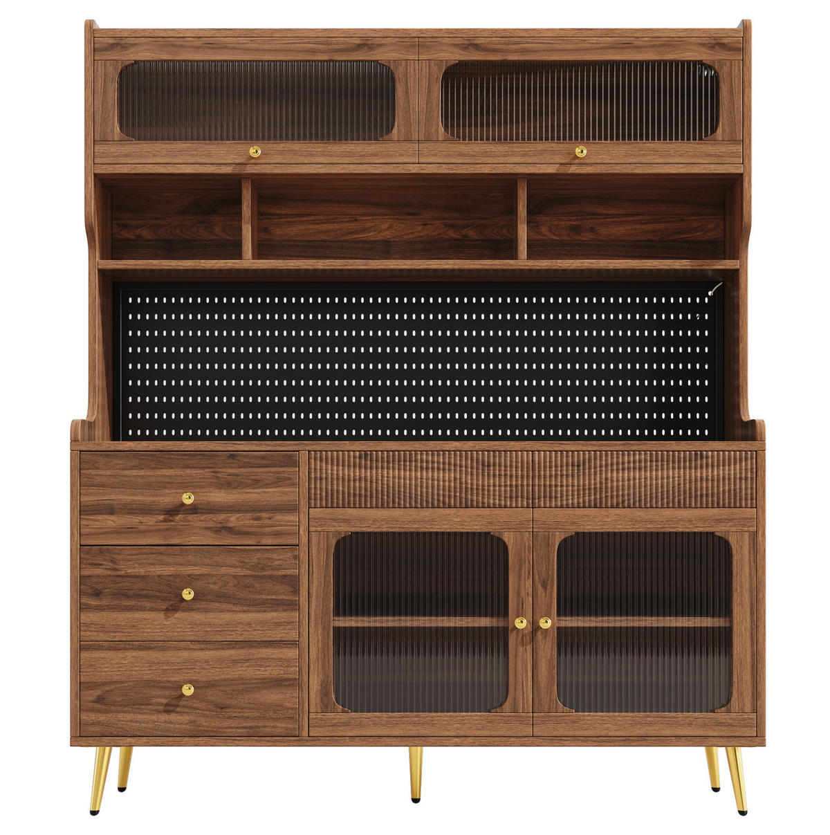BUFFETSCHRANK 105/40/180 cm aus MDF mit LED-Beleuchtung, Steckdose, Weinregal und verstellbaren Böden, Schwarz - Schwarz, Holzwerkstoff (105/180/40cm) - Redom