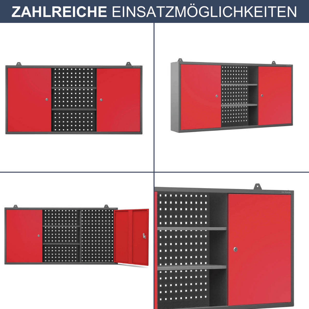 HÄNGESCHRANK Werkstatt abschließbar BEN 60x120x20cm Anthrazit-Rot - Anthrazit, Metall (120/60/20cm) - Jan Nowak