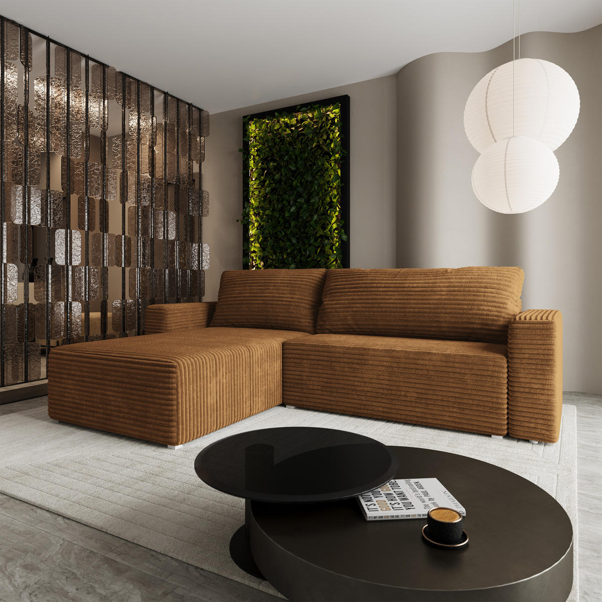 ECKSOFA CALTI T Orange Kordstoff mit Schlaffunktion - Orange, Holzwerkstoff/Textil (283/183cm) - MASSENO