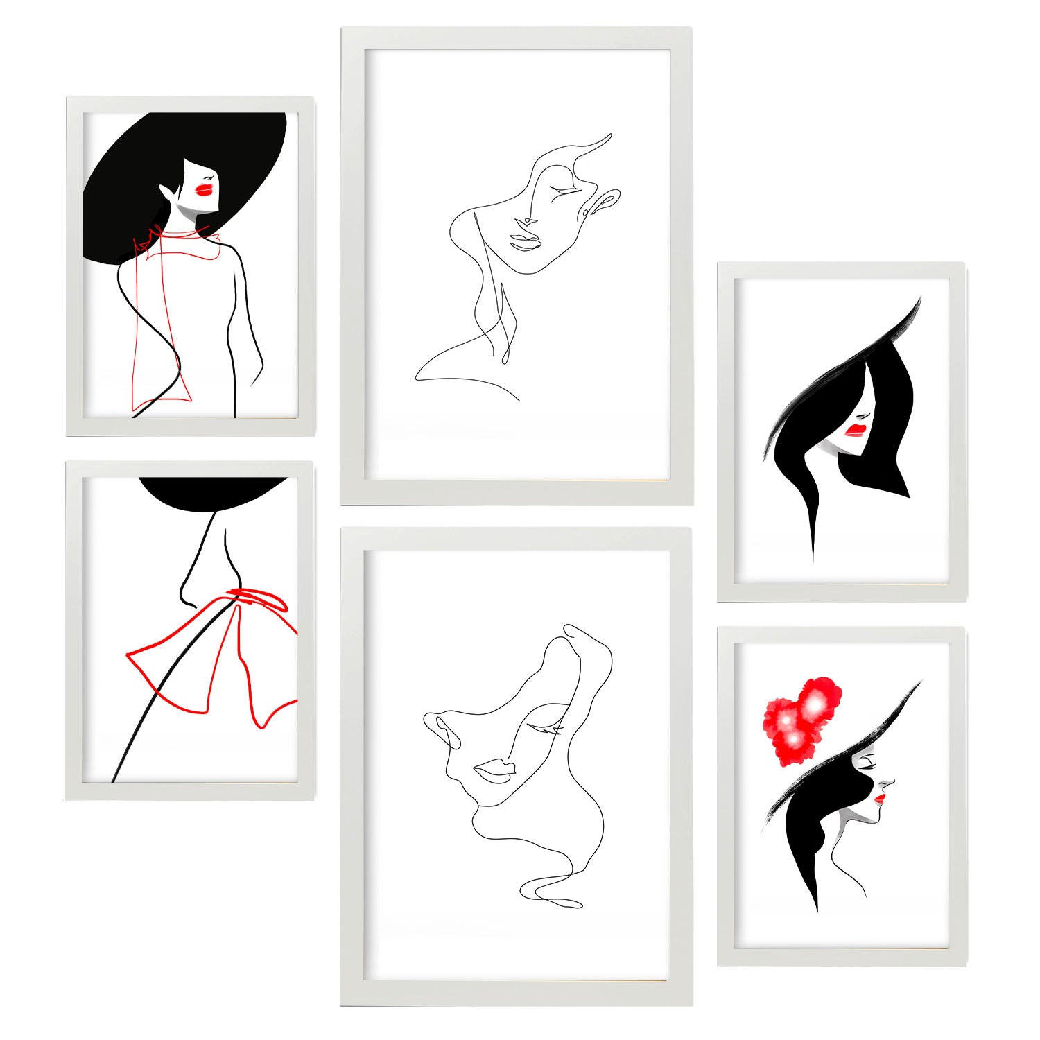 POSTER Set Mit 6 Serence Beauty 1 In Weibliche Zusammenfassung A3 & A4 Weißer Rahmen - Weiß, Papier (29/3cm) - Nacnic