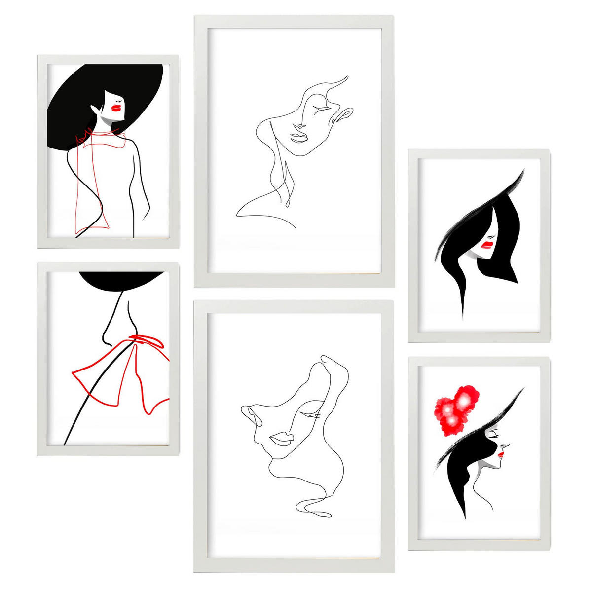 POSTER Set Mit 6 Serence Beauty 1 In Weibliche Zusammenfassung A3 & A4 Weißer Rahmen - Weiß, Papier (29/3cm) - Nacnic