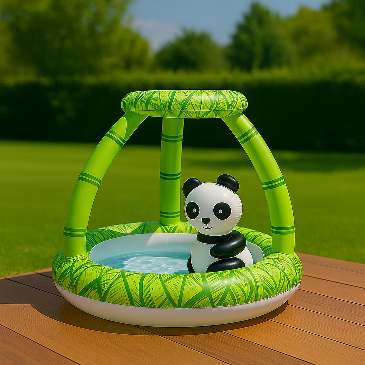 PLANSCHBECKEN Panda Ø 98 x 80 cm mit Dach Baby Spielpool - Grün, Kunststoff (98/98/80cm) - Avenli