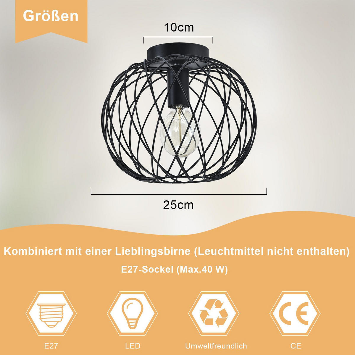 LED-DECKENLEUCHTE Emden 25/25/19 cm - Schwarz, Metall (25/25/19cm) - Nettlife