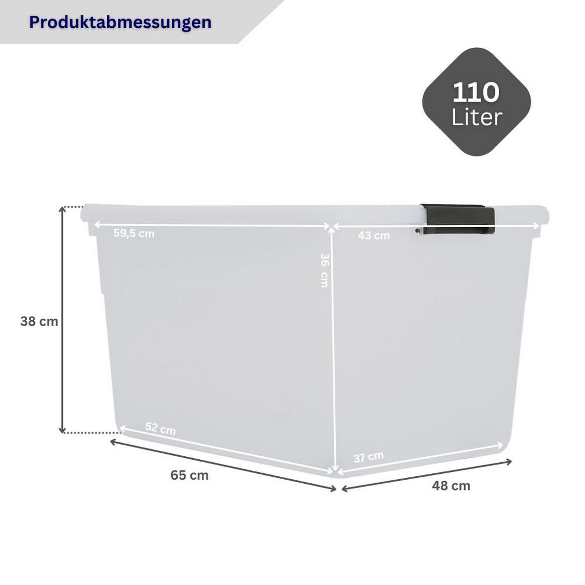AUFBEWAHRUNGSBOX mit Deckel 110L im 4er Set Extra Groß Rollen transparent stapelbar - Transparent, Kunststoff (65/38/48cm) - PROREGAL