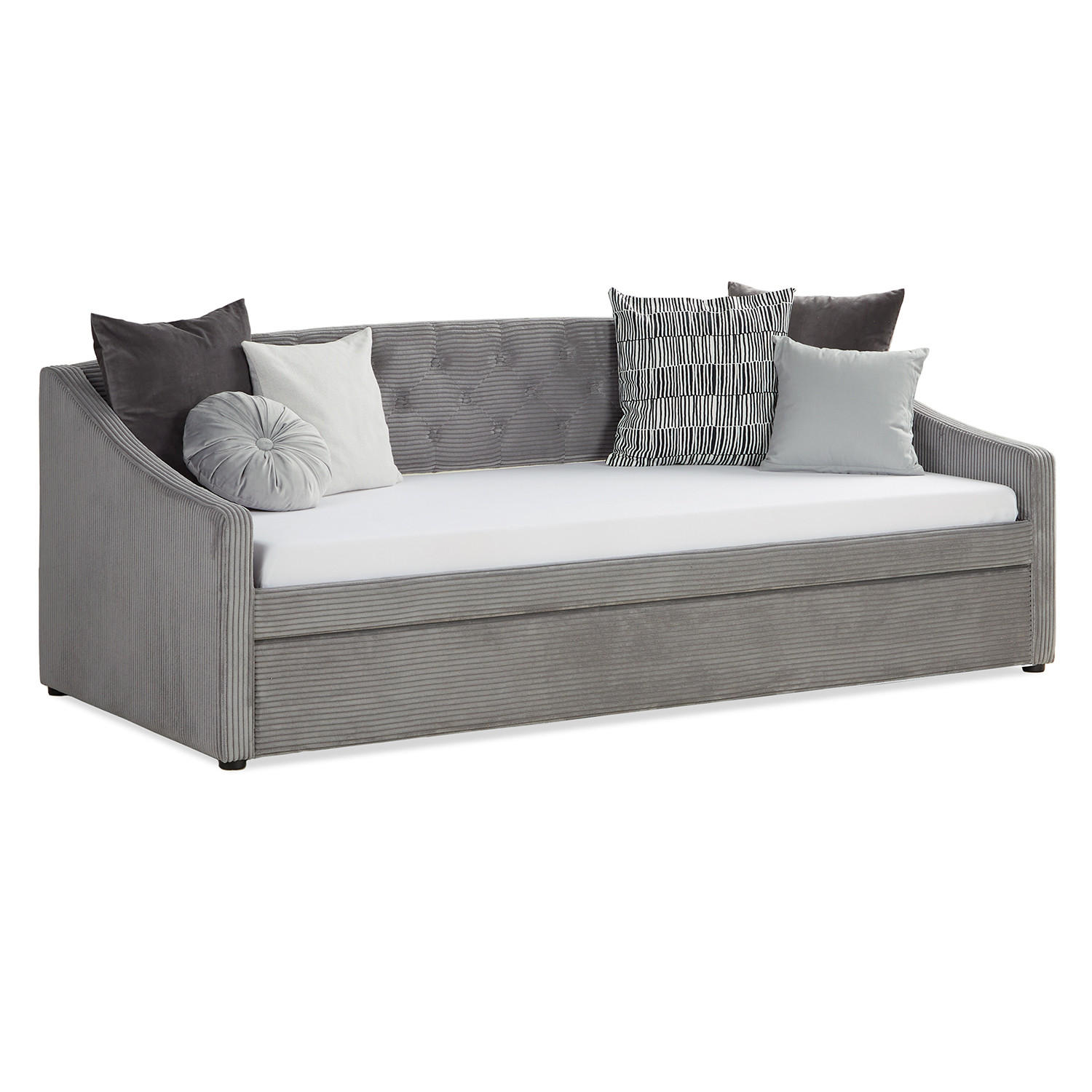 AUSZIEHBETT Cord 90/200 cm Grau 2 Liegeflächen - Grau, Textil (90/200cm) - Homestyle4u