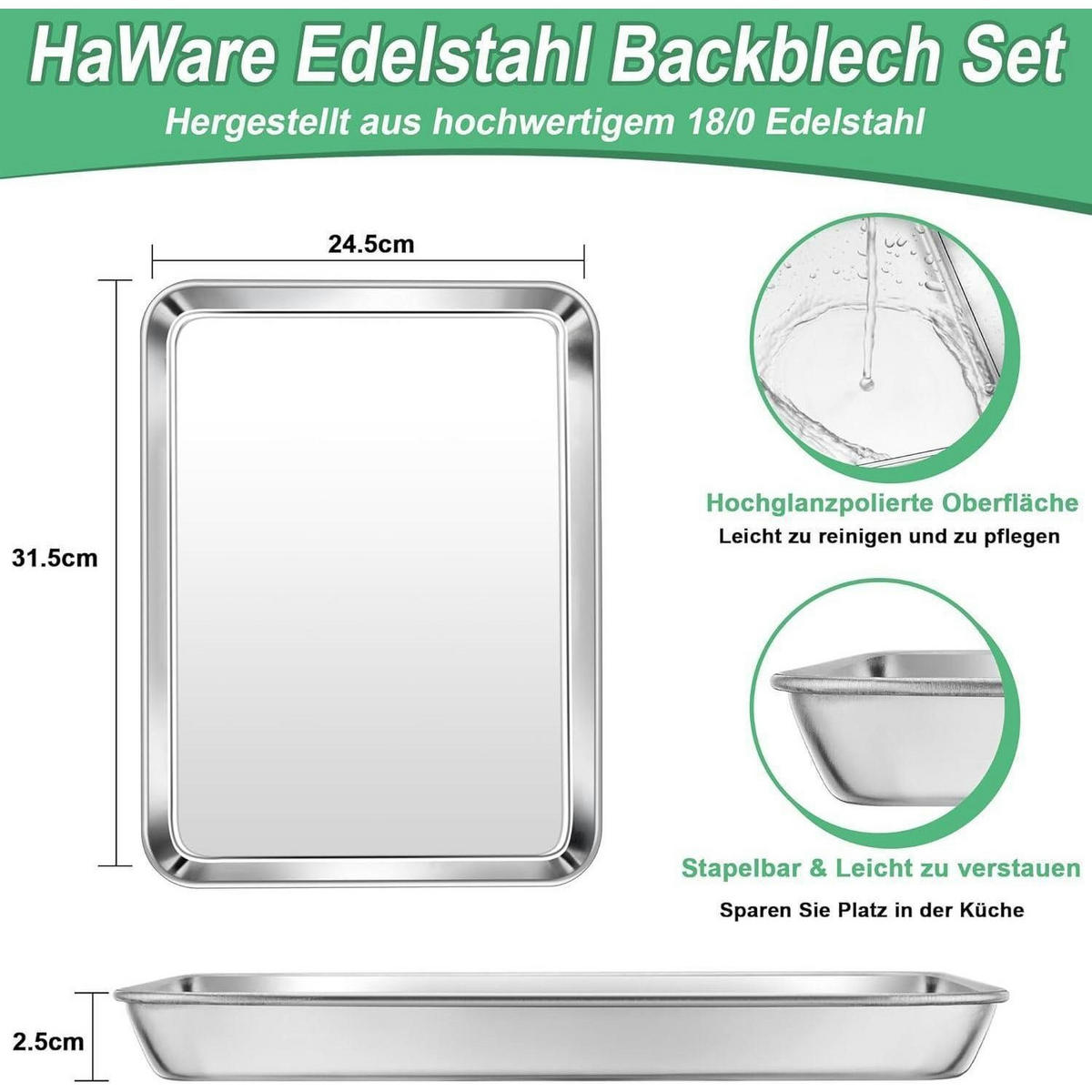 BACKBLECH Edelstahl 31,6 x 24,6 x 2,5 cm - Silberfarben, Metall (24.5/2.5/31.6cm)