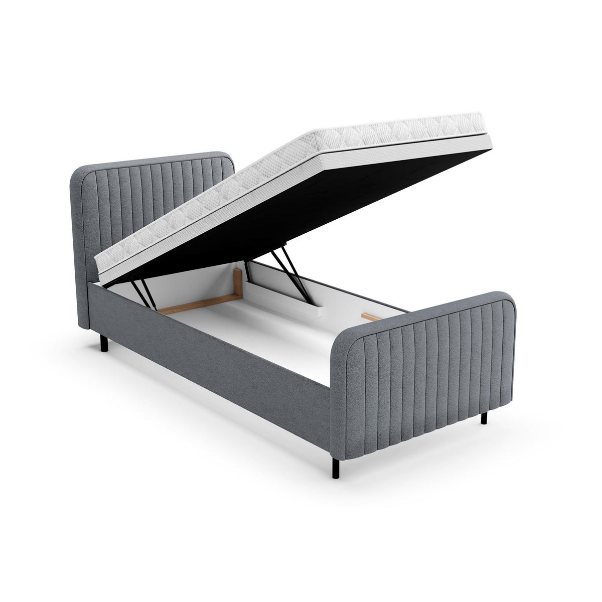 POLSTERBETT Lami 90x200, Einzelbett mit Bettkasten und Schaumstoffmatratze 10 cm, Dunkelgrau - Dunkelgrau/Schwarz, Textil/Metall (90/200cm) - Beautysofa