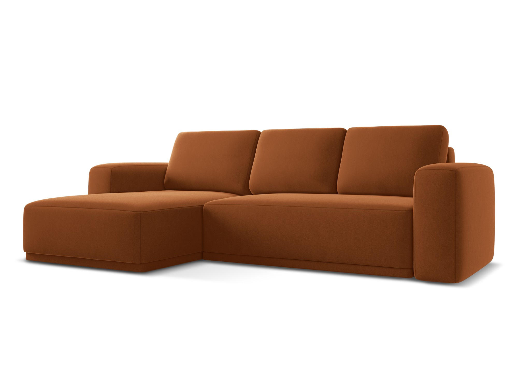 ECKSOFA mit Schlaffunktion Samt Stoff Orange - Terra cotta/Schwarz, Kunststoff/Textil (258/160cm) - Makamii