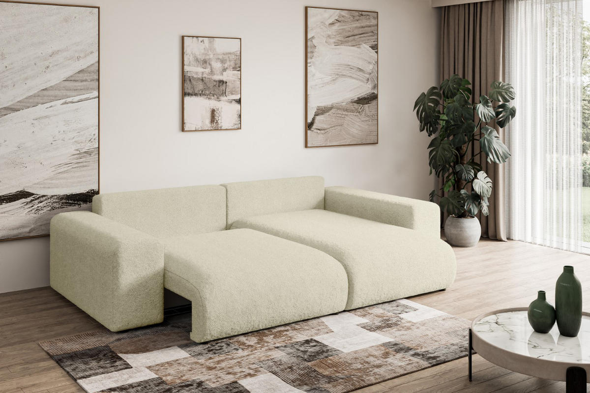 ECKSOFA Ottomane rechts ESKAR-L 266x176x84 Creme Bouclé - Creme/Schwarz, Holzwerkstoff/Kunststoff (176/266cm) - ALTDECOR