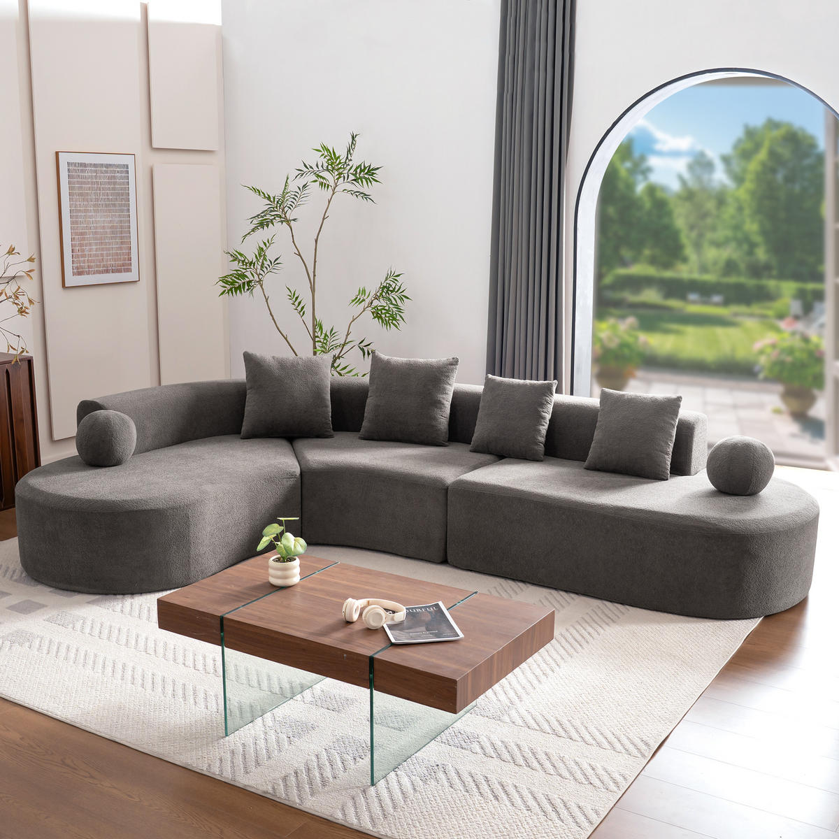 5-SITZER ECKSOFA Chenille Grau mit Kissen - Grau, Textil (327/215cm) - WISHDOR