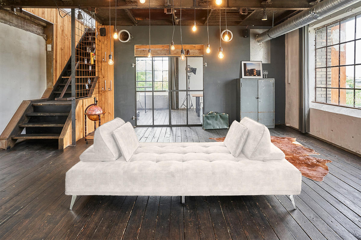 SOFA WIOLO Cremeweiß Velvet - Silberfarben/Creme, Textil/Metall (240/80/110cm) - KAWOLA