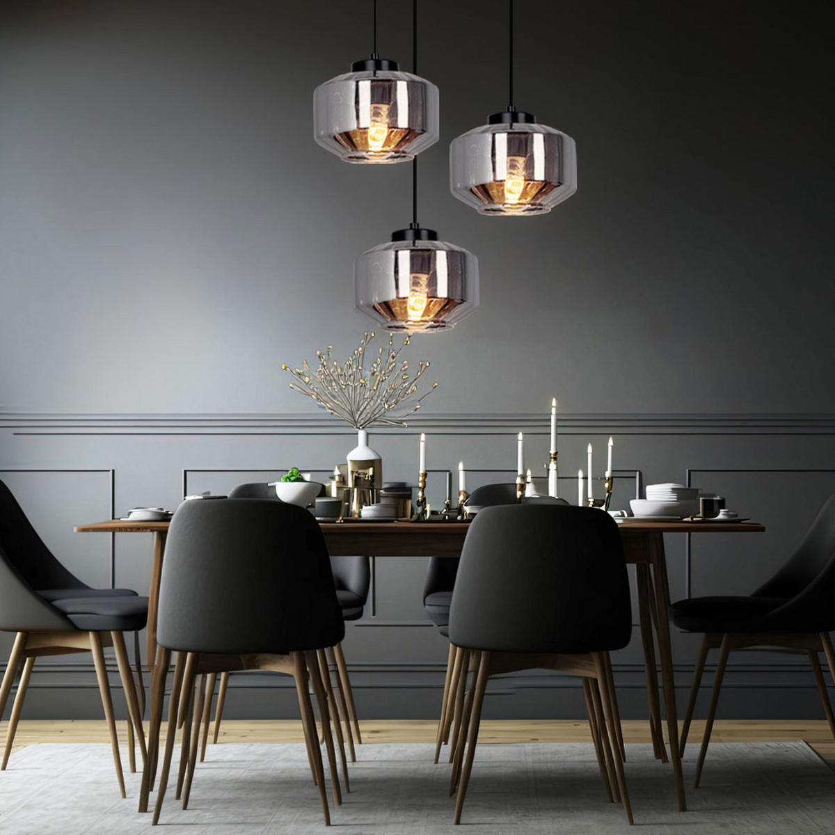 HÄNGELEUCHTE Metall Glas Schwarz - Schwarz, Glas (40/40/120cm) - Globo Lighting