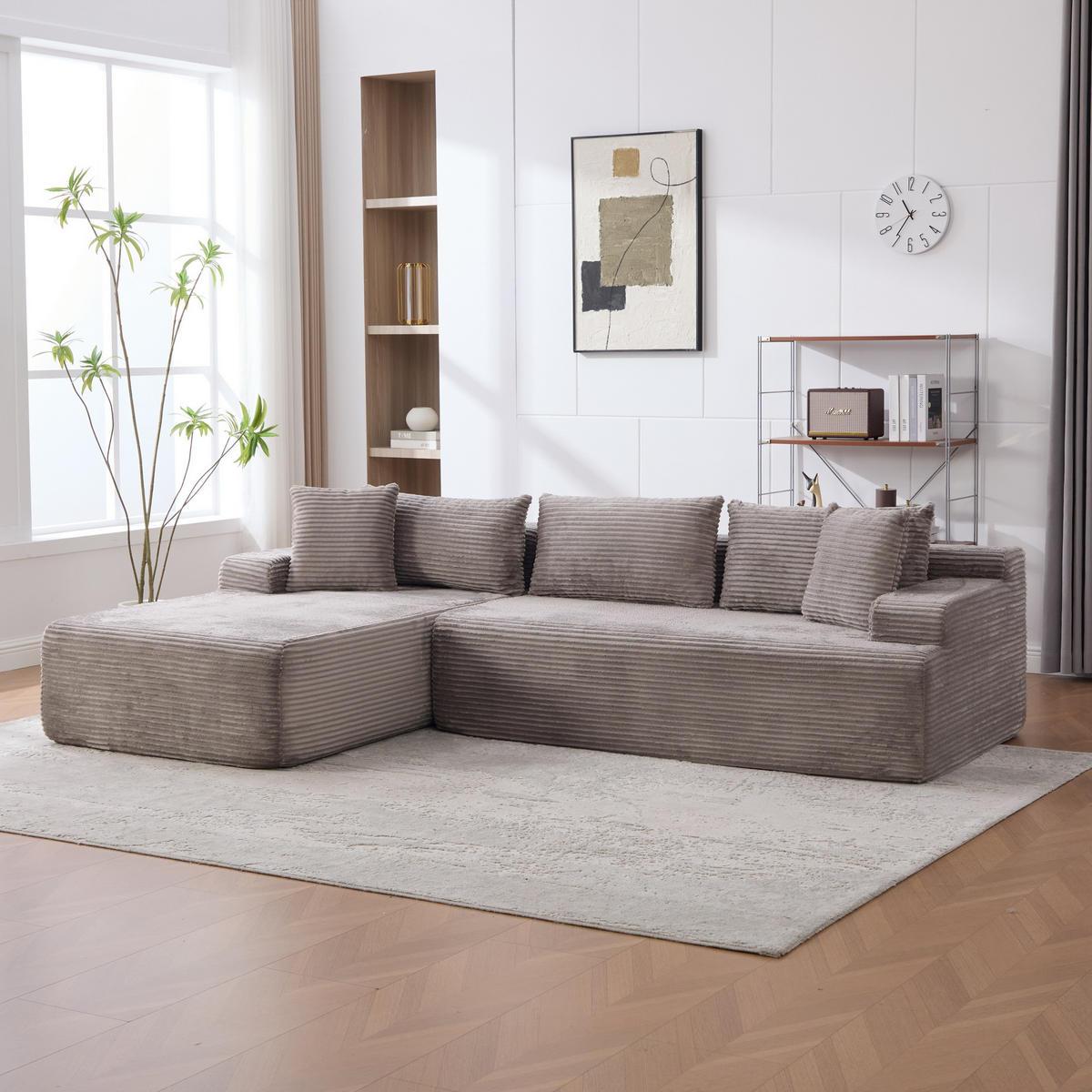 ECKSOFA 272/174/74.5 cm Grau mit 30D hochelastischem Schaumstoff und rutschfestem Boden - Grau, Textil (174/74.5/272cm) - Oxeza