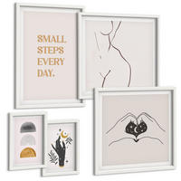 BILDER SET 5er Set - 50x50 cm & 20x30 cm & 40x60 cm Weißer Rahmen - Abstrakte Blumen aus Marmor - Weiß, Kunststoff (40/60cm) - TULUP
