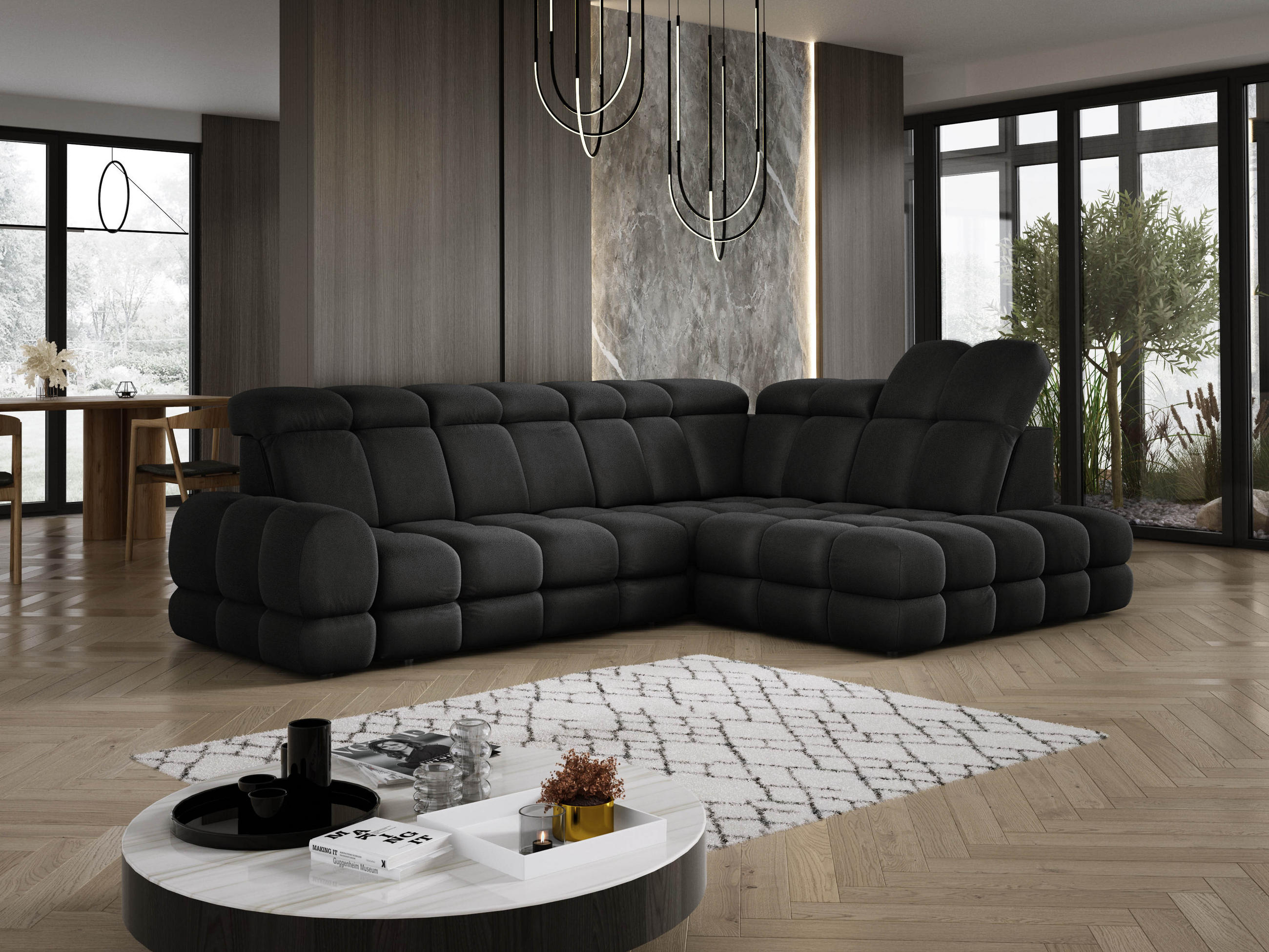 ECKSOFA TOLLO Solar-stoff L-form 302x217x105 cm anthrazit - Schwarz, Holz/Textil (217/302cm) - DomoHome