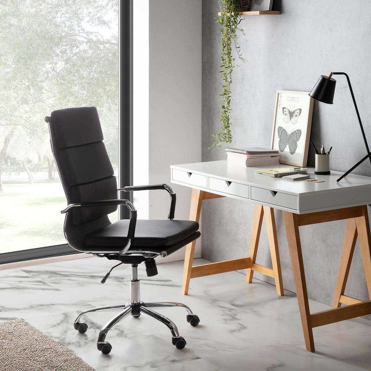 SCAUN rotativ Morgan cu funcție de pat, negru - negru, blană (71/110/54cm) - VS Venta-stock