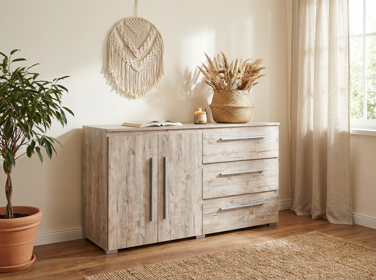 SIDEBOARD Bali Kommode Eiche Sand - Eichefarben/Silberfarben, Holzwerkstoff/Kunststoff (169/92/50cm) - arthur berndt