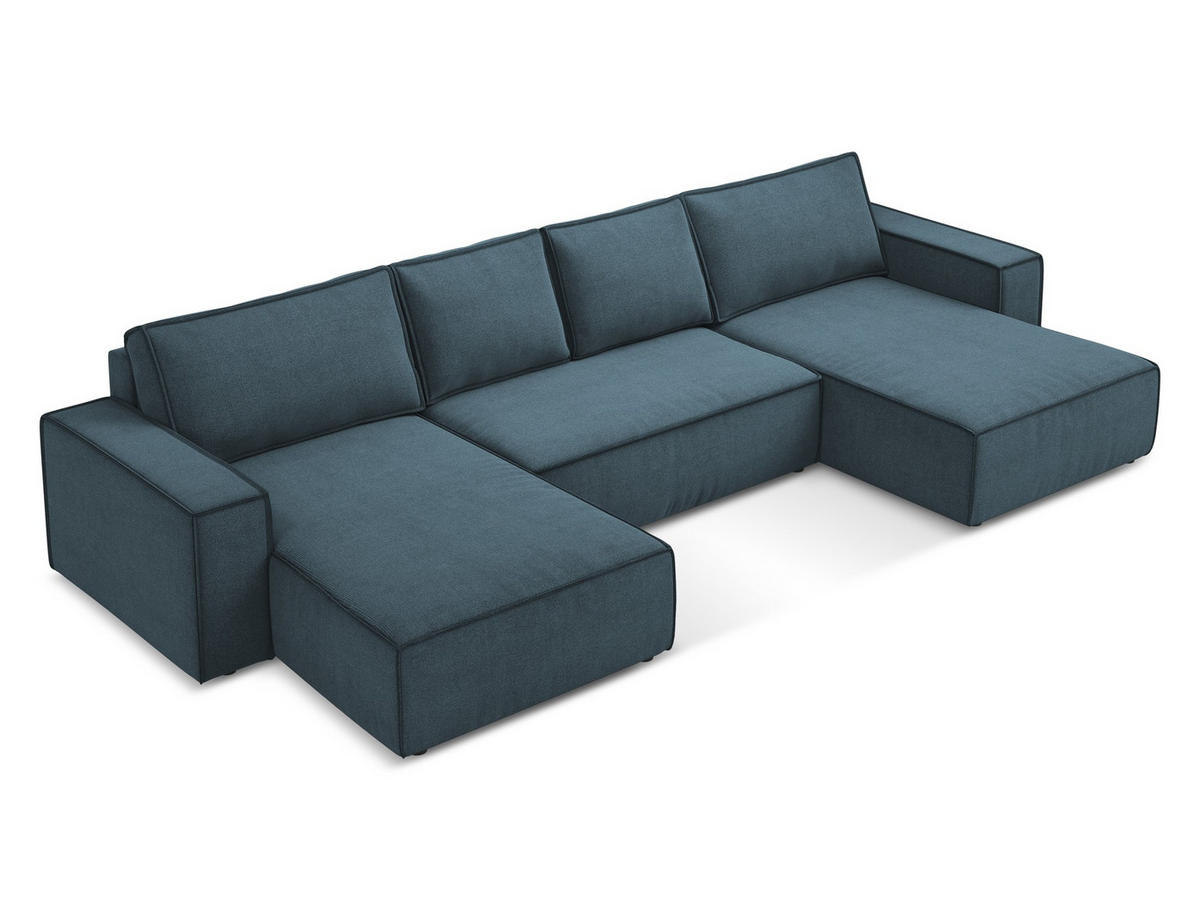 WOHNLANDSCHAFT Strukturstoff Stoff Blau - Blau/Blaugrau, Kunststoff/Textil (398/82/185cm) - Makamii