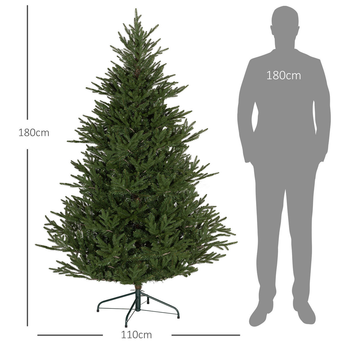 KÜNSTLICHER Weihnachtsbaum, 183 cm Christbaum mit 2380 Spitzen, Metallständer - Grün, Kunststoff (183cm) - HOMCOM