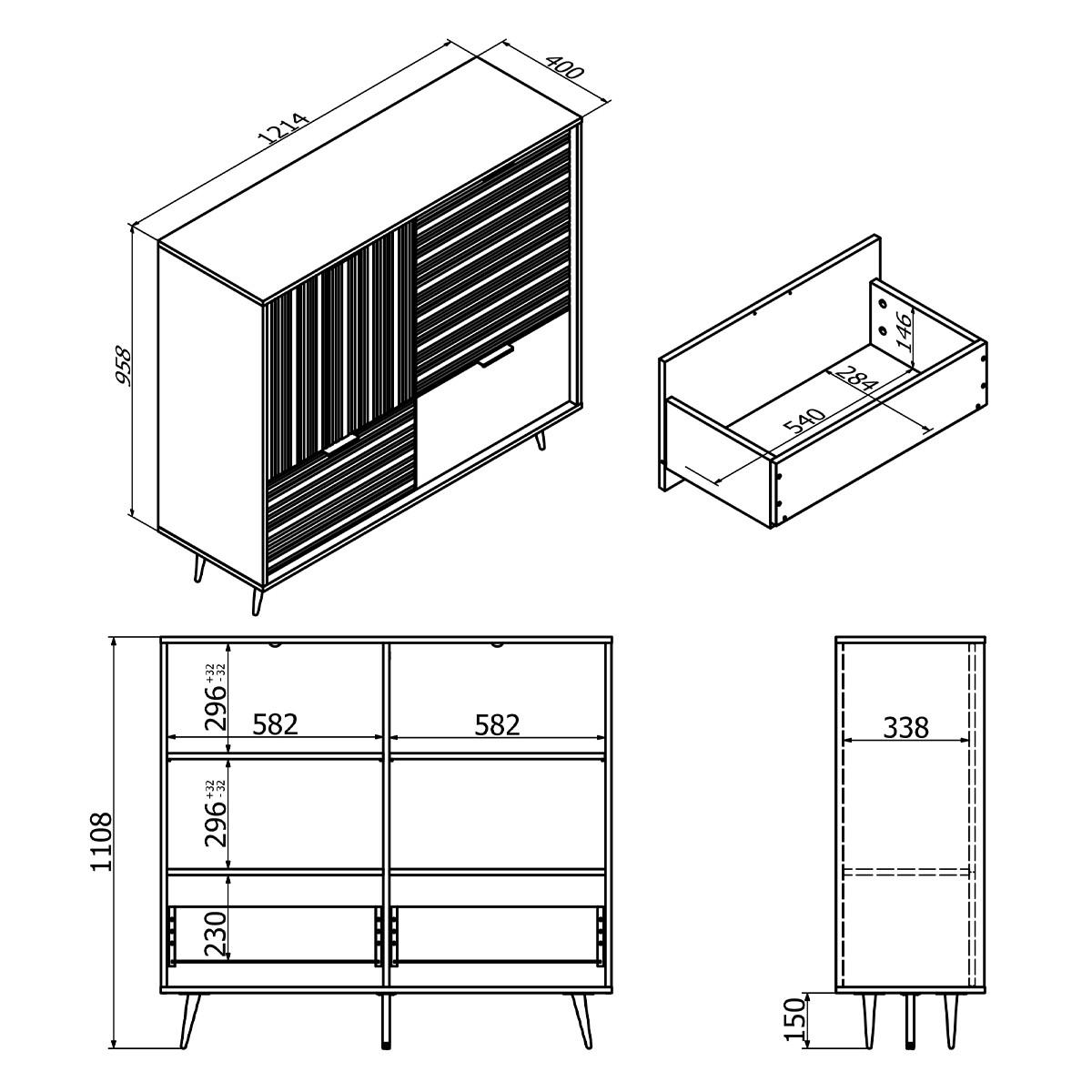 SIDEBOARD Luka Holz und Schwarz - Schwarz, Holzwerkstoff (121.4/110.8/40cm) - Petits-meubles