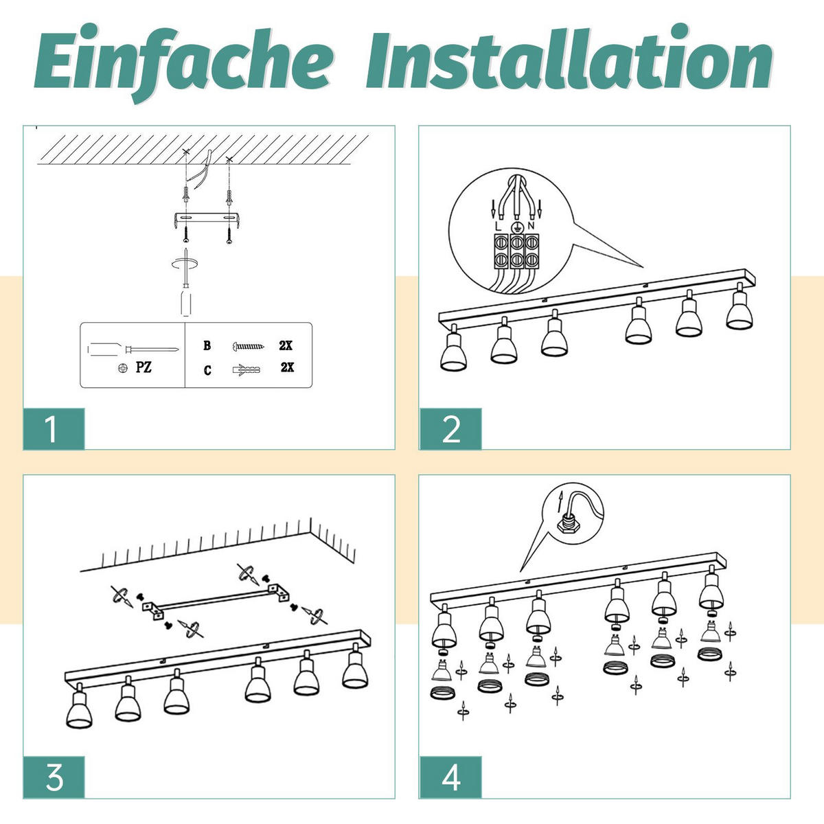STRAHLER Braunschweig 6-flammig 83/5.5/15.7 cm - Weiß, Metall (83/5.5/15.7cm) - Nettlife