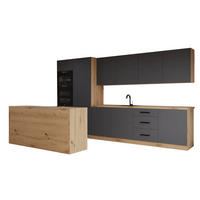 KÜCHENZEILE 360 cm - Langen K104-M360 - in Grau / Matt - Schwarz/Grau, Holz/Holzwerkstoff (360/212/60cm)