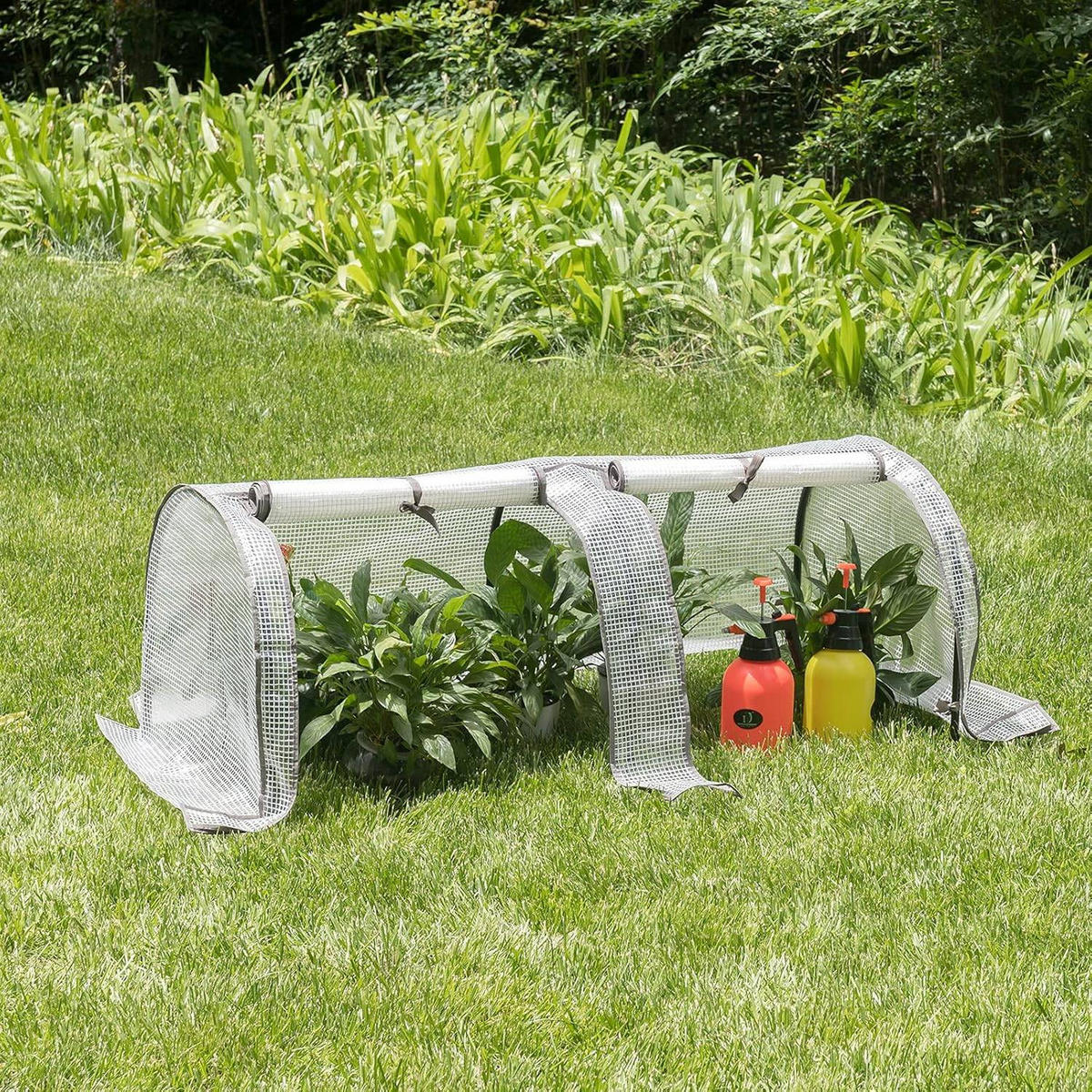 FOLIENGEWÄCHSHAUS, PE Gitterfolie, 130 x 60 x 50 cm - Weiß, Textil/Metall (130/50/60cm) - Woltu