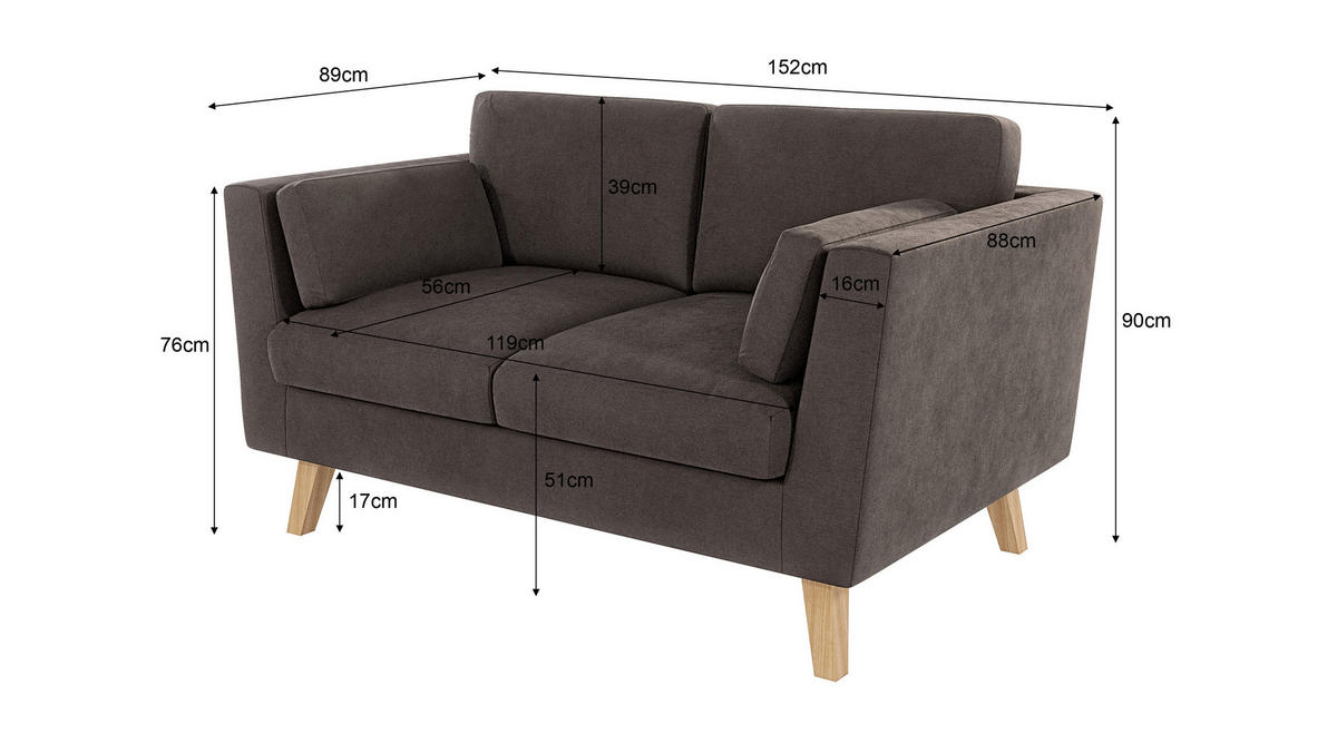 2-SITZER-SOFA Mario Braun - Khaki Microfaser - Hellbraun/Dunkelbraun, Holz/Buchenholz (152/90/89cm) - S-Style Möbel