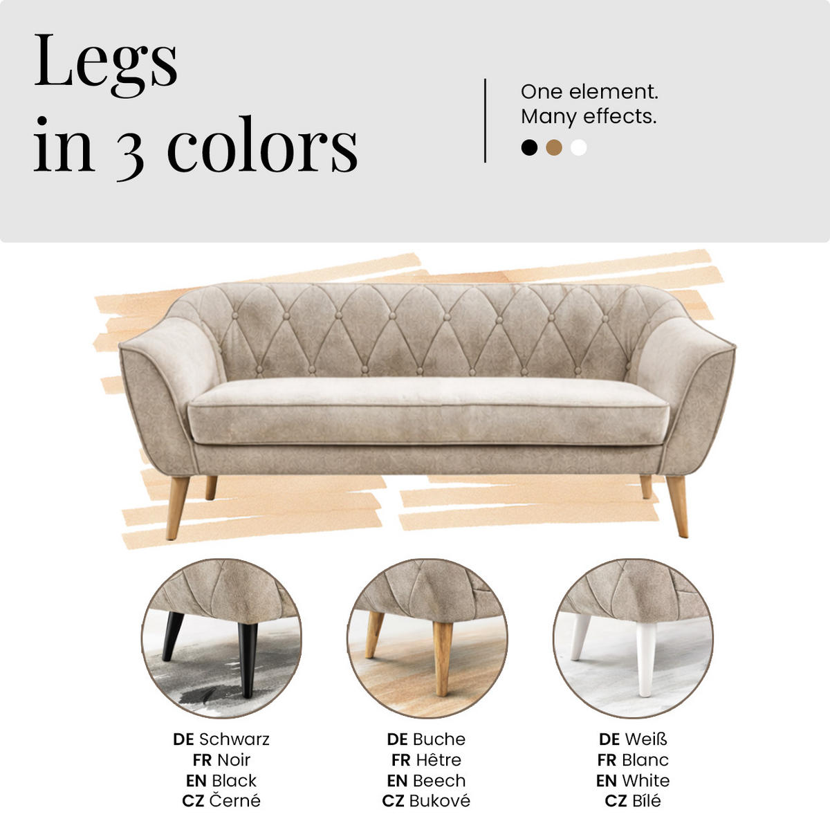 2-SITZER-SOFA PIRS - Grau Cord - Weiße Beine - Weiß/Grau, Holzwerkstoff/Textil (140/75/74cm) - MKS