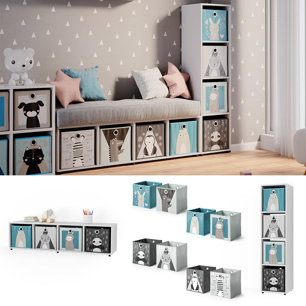 KINDERREGAL Ludus Weiß 142.5 x 36.2 cm mit 4 Faltboxen - Weiß, Holzwerkstoff (142.5/36.2/33cm) - Vicco