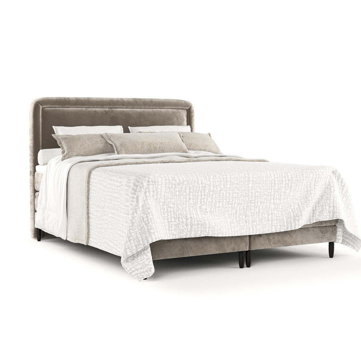 BOXSPRINGBETT Dove Beige 160/200 cm mit Matratzen und Topper - Beige/Schwarz, Holz/Holzwerkstoff (160/200cm) - Maison de Reve