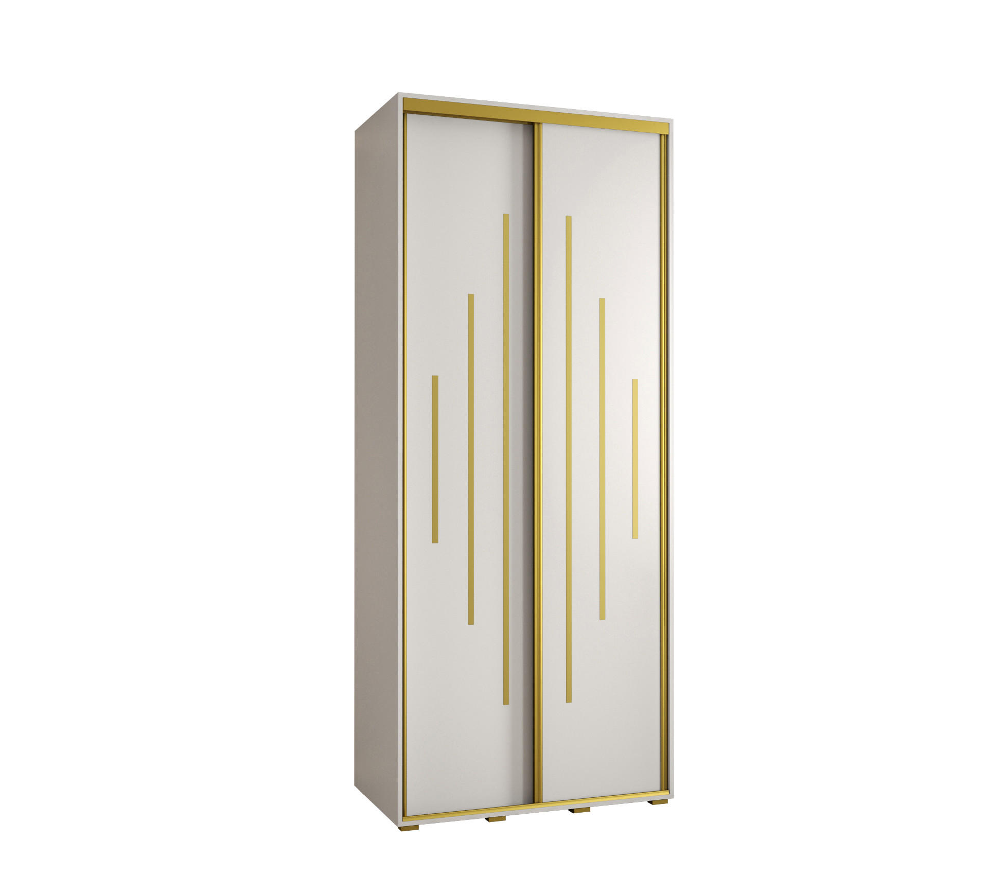 Abiks Möbel Schwebetürenschrank Weiß, Weiß, Gold 110x235x45 cm