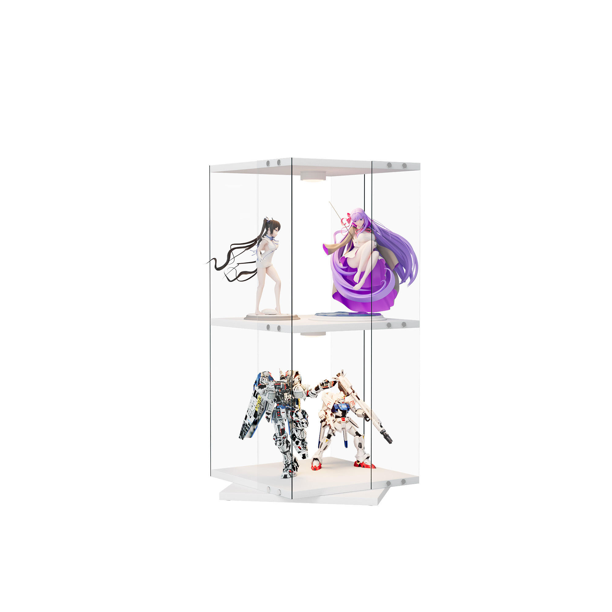GLASVITRINE mit 2 Einlegeböden, drehbare Basis, Touch-LED, in Weiß - Weiß, Glas (38/82/38cm) - BRILVERDE