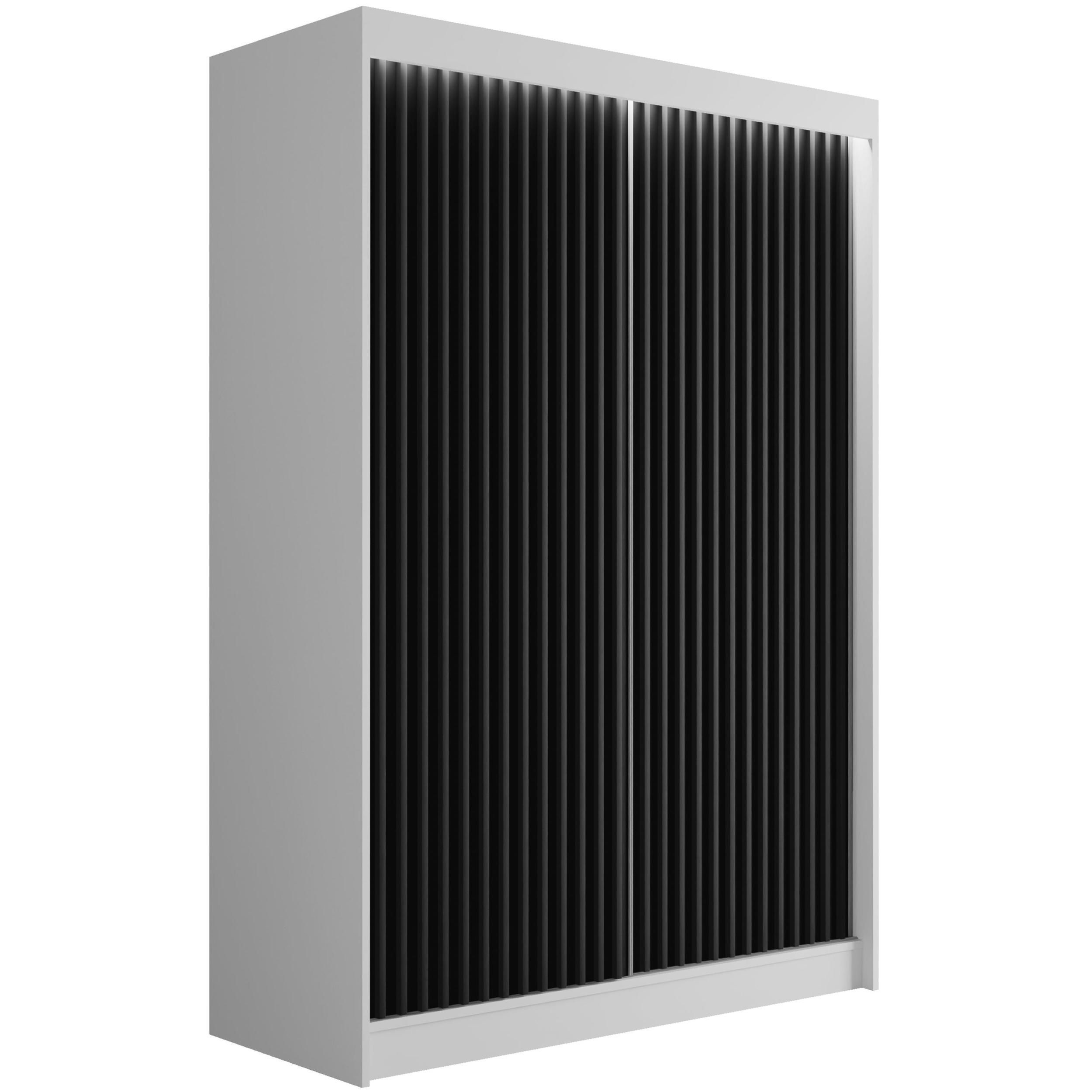 KLEIDERSCHRANK mit LED, Lamel-Schiebetüren VILANv2 - 120 cm Weiß + Lamelle schwarz - Schwarz/Weiß, Holzwerkstoff (120/215/61cm) - ALTDECOR